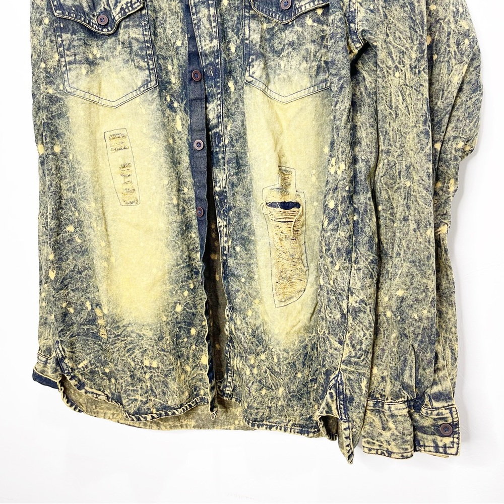 Distressed Plus Size 100% Cotton Denim Shirt Size 2XL - Picture 4 of 12